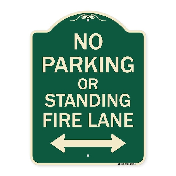 Signmission No Parking or Standing Fire Lane W/ Bidirectional Arrow Heavy-Gauge Alum, 24" x 18", G-1824-23684 A-DES-G-1824-23684 - main